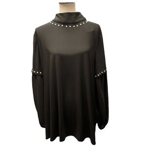 Slim Factor Black Mock Turtleneck With Pearl Detailing Size 2X